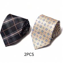 AlanKing 1 Set 2pcs Men's Striped Formal Ties, Suitable For Work, Interview, Wedding, Groomsman - Color Mixing - View 7