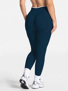 Women's Seamless High Waisted Butt Lifting Workout Leggings, 24" Tummy Control Compression Yoga Tights For Gym Running Training Sports Fall - Navy Blue - View 4