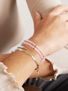 1pc Natural Stone Bracelet With Stainless Steel Cross Pendant, Healing Obsidian Amethyst Rose Quartz Crystal 4mm Beaded Double Layer Bracelet Jewelry H958 - Bracelet - View 5