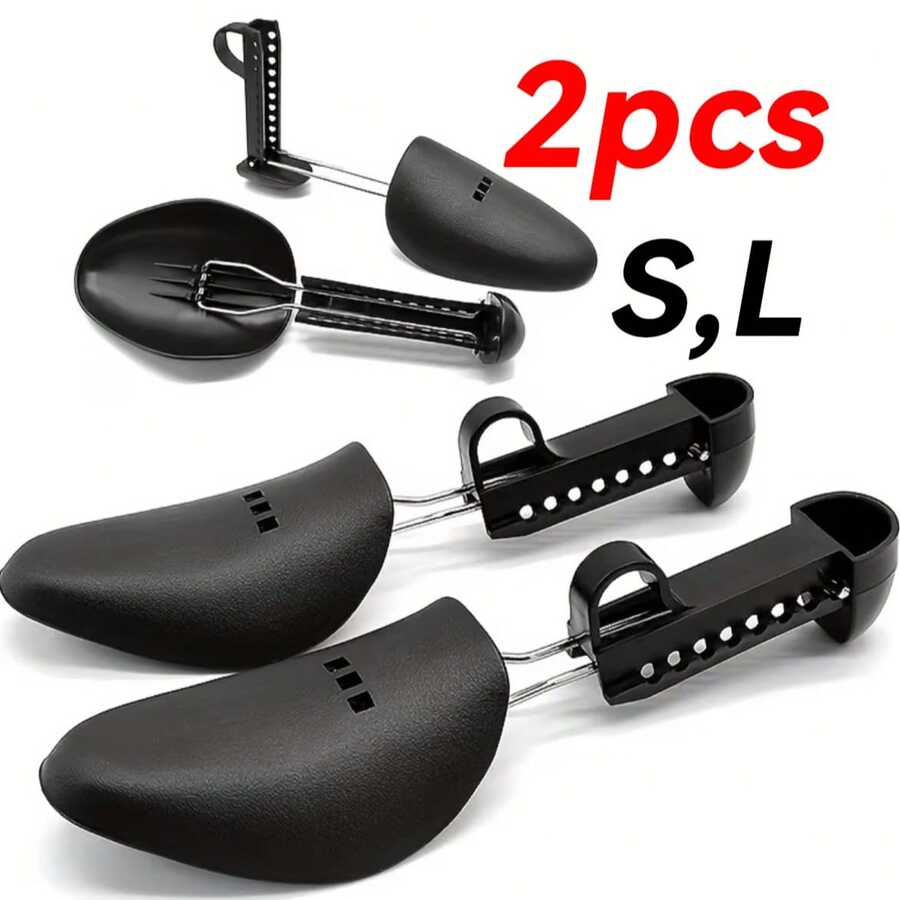 2pcs Black Practical Plastic Adjustable Length Unisex Shoe Trees Shoe Rack Boot Stand Shoe Accessories - Black - View 1