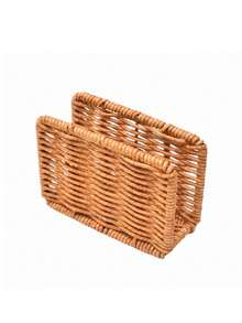 1pc Woven Upright Napkin Holder, Rustic Boho Paper Napkin Organizer, Freestanding Tabletop Napkin Dispenser For Kitchen Counter, Dining Table, Coffee Table, Living Room & Cafe Decor - Multicolor - View 11