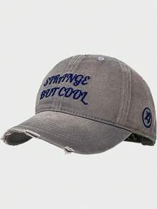 1pc Strange But Cool Letter Embroidered Baseball Cap, Unisex Couple Matching, Distressed Ripped Soft Top Hat, Wide Brim Baseball Cap For Large Face, Versatile Deep Crown Curved Brim Hat - Multicolor - View 9