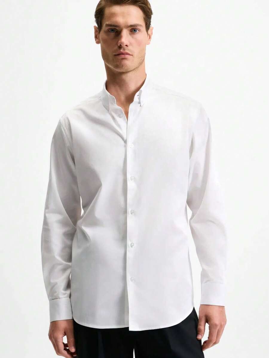 RISTO Men's Striped Shirt, Collar And Cuffs, Fabric Resistant To Wrinkling After Washing, Reducing Ironing Needs - White - View 1