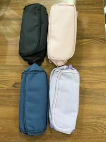 1pc Large Capacity Double Layer Pencil Case, Oxford Fabric Zipper Style, Pink, Suitable For Students And Office Use, Random Color, Random Packaging - A - View 7