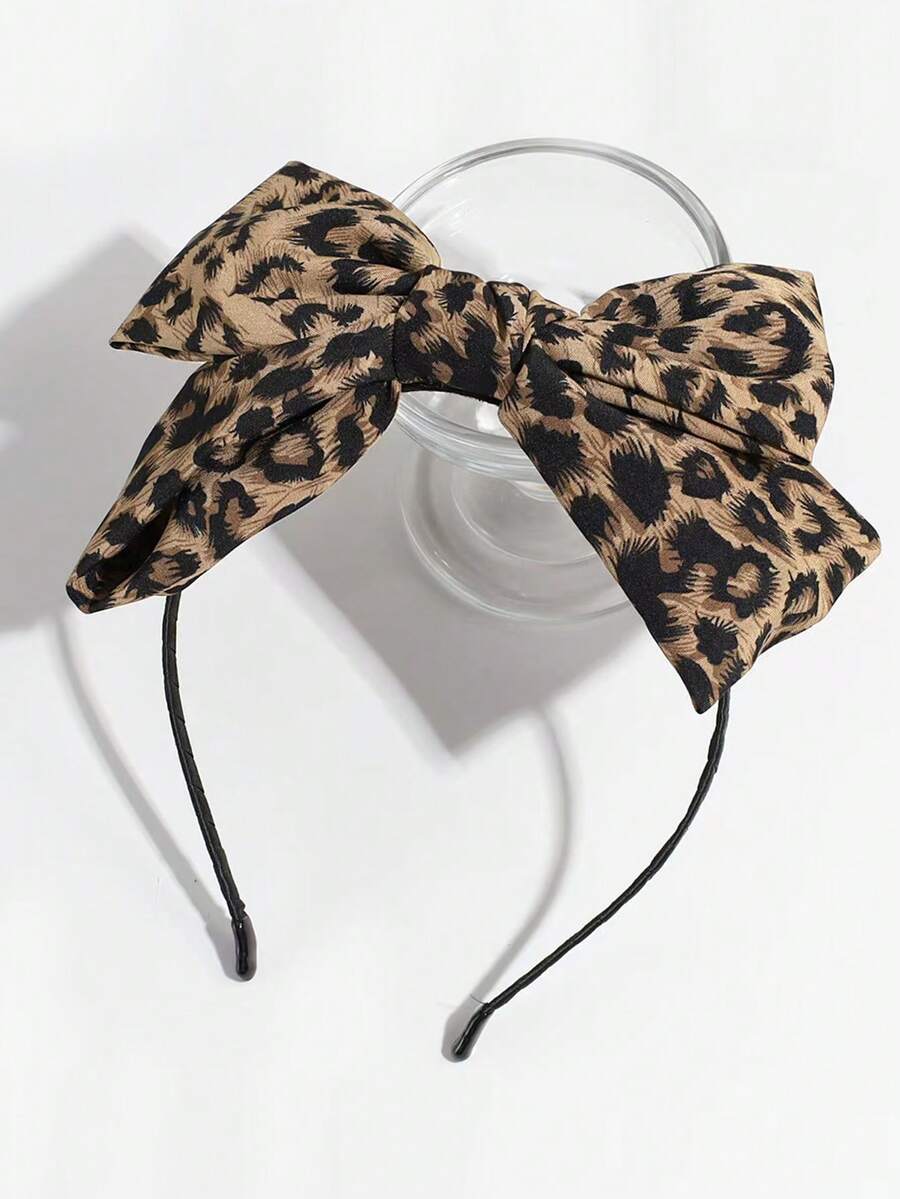 New Leopard Print Oversized Bow Headband Elegant Large Scrunchie Hair Tie Highly Attractive Hair Accessory - Multicolor - View 1