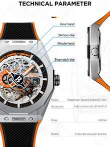 1pc Men's Mechanical Watch Luxury Sport Style Hollow Metal Dial Daily Commute Party Boyfriend Birthday Holiday Gift 7601 - BG7601 - View 10