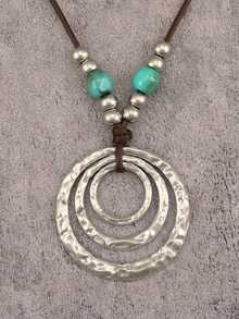 1pc Bohemian Style Long Necklace For Women, Multi-Layer Circle Decor Neck Chain, Personalized Versatile Beaded Necklace, Halloween Holiday Gift Accessory, Couple Gift - Beads - View 12