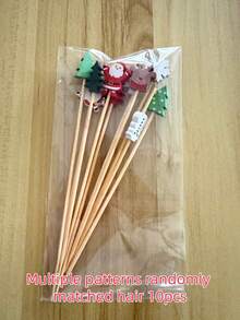 1/10/20/50/100/200pcs Assorted Christmas Element Pattern Fruit Picks, Including Snowflake, Reindeer, Christmas Tree, Santa Claus, Snowman, Cocktail Picks, Fruit Forks, Disposable Fruit Picks, Christmas Tree Decoration, Appetizer Toothpicks, Suitable For Cocktail Party, Birthday Party, Wedding, Christmas Decoration, Christmas (Assorted Patterns Randomly Matched And Shipped) - Multicolor - View 10