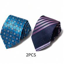 AlanKing 1 Set 2pcs Men's Striped Formal Ties, Suitable For Work, Interview, Wedding, Groomsman - Color Mixing - View 3