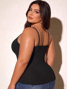 1 buah Tank Top Camisole Berbantalan Terintegrasi Ukuran Plus, Rompi Lapisan Hangat Musim Gugur/Dingin, Pakaian Dalam Penopang Lembut Dasar Sehari-hari - Hitam - View 5
