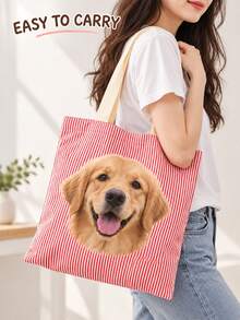 Personalized Pet Photo And Name Tote Bag, Large Capacity Shoulder Bag, Customizable Foldable Tote Bag With Name Logo Text, Multiple Colors Available, Solid Color Large Capacity Shoulder Bag, Suitable For Work - Multicolor - View 4