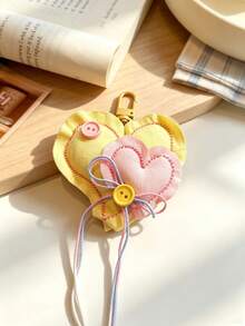 Fabric Heart Keychain,Coquette Cottagecore Embroidered Heart Bag Charm,Button Bow Long Streamer Backpack Pendant,Sweet Aesthetic Key Ring Gift - Multicolor - View 9