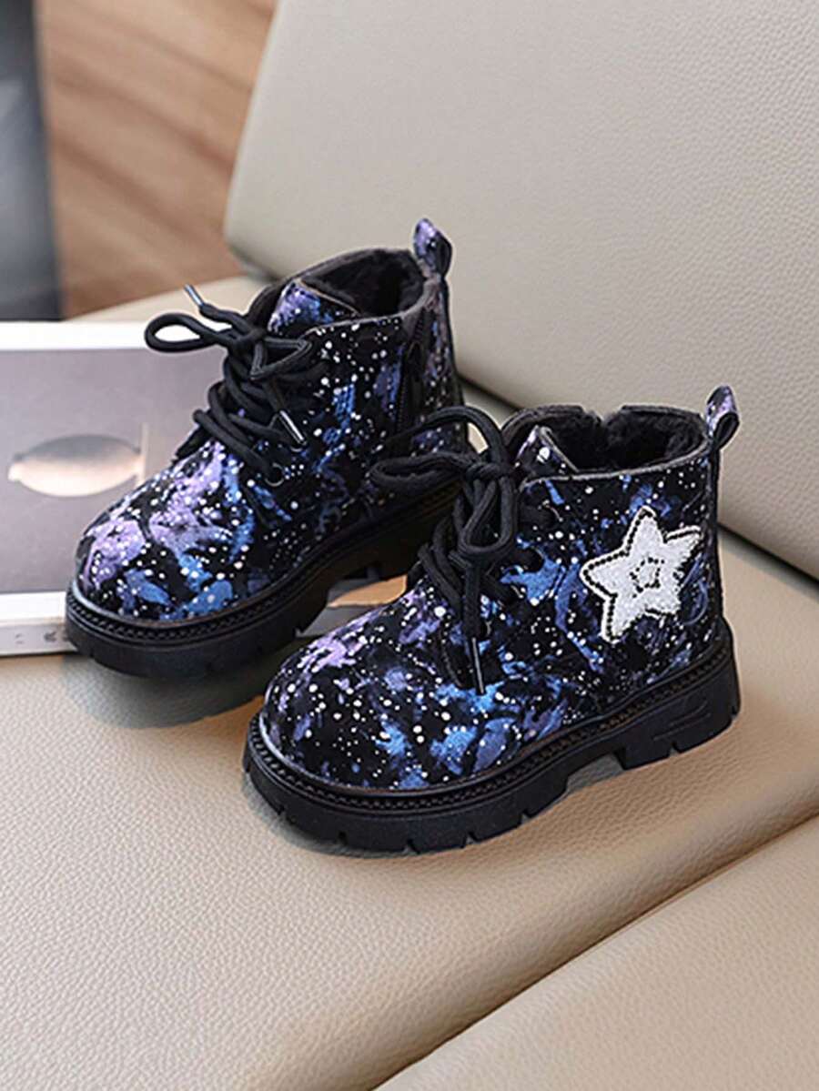 Unisex High-Top Snow Boots For Boys And Girls, Children's Soft-Soled Anti-Slip Boots With Warm Fleece Lining, Fashionable And Comfortable Ankle Boots - Blue - View 1