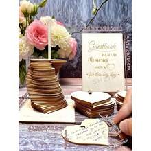 30pcs Wooden Heart Shaped Guest Book - Rustic Wedding Reception Decor & Favors, Birthday Baptism Keepsake Plaques | Alternative Guest Book - A - View 4