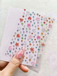 Approx. 700pcs Rainbow 3D Glitter Gem Stickers, 5 Sheets Shiny Heart & Star Shaped Self-Adhesive Rhinestone Diamond Design Stickers, Suitable For Makeup And Clothing, Multi-Color Diamond Face Gems, Perfect For Valentine's Day, Holidays, Parties And Events - Multicolor - View 3