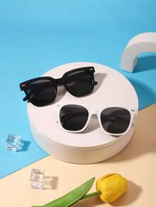 2pcs Kids 3-8Y Solid Square PC Frame Cool Fashion Glasses For Party & Holiday Photoshoot With Glasses Box - Multicolor - View 12