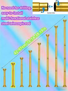 [Best Seller]1pc Extra Long Stainless Steel Telescopic Rod, Curtain Rod, Door Curtain, Wardrobe, Shower Curtain Rod, Tension Rod, Clothes Drying Rod, Pull Curtain Rod, Window Curtain Rod, Wardrobe Hanging Rod, Extendable Rod, Laundry Drying Rod, Hanging Rod Bracket, Kitchen Utensil Storage Rod, Black Room Divider, Spring Curtain Rod, Spring Shower Curtain Rod, No Drilling Required, Adjustable Bathroom Divider Spring Rod, Adjustable Black Shower Curtain Rod, No Drilling Required, Easy Installation, Suitable For Bathroom - Multicolor - View 41