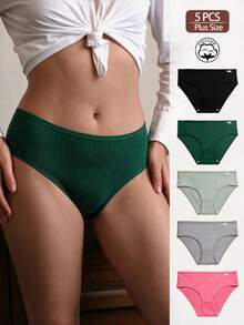 5pcs/Pack Comfortable Plus Size Women Cotton Briefs - Multicolor - View 2