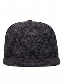1pc Fashionable And Personalized Baseball Hat Printed Skeleton Flat Edge Hat Street HipHop Hat Outdoor Daily Adjustable Decorative Sunshade Hat Unisex - Whole Skull Print - View 2