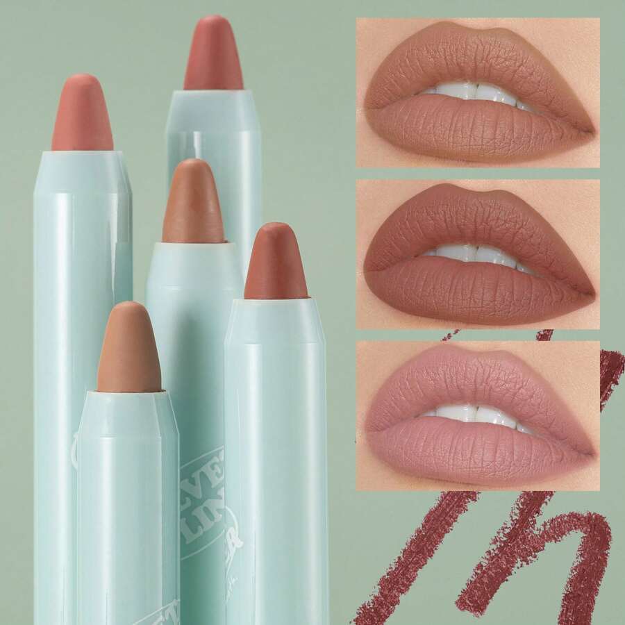Pensil Lip Liner Dua Sisi CZEL dengan Kuas Blending Terintegrasi, Pensil Kontur Bibir Matte Tahan Lama Anti Luntur, Warna Nude untuk Pemula - 02 - View 1