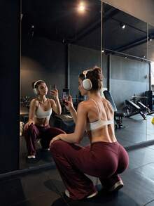 Women's Minimalist High-Waist Wide Leg Sports Pants, High Elasticity Commute Yoga Pants, Comfortable And Stretchy, Suitable For Daily Wear And Fitness Workout - Burgundy - View 2