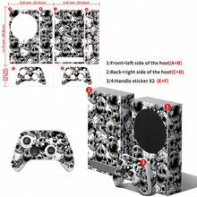 Sticker Set For Xbox Series S, Black And White Hand-Drawn Full Print Skull Pattern, Waterproof Scratch-Resistant Self-Adhesive Vinyl Game Console Skin, Removable No Residue, Full Console + 2 Controller Decorative Film - View 2