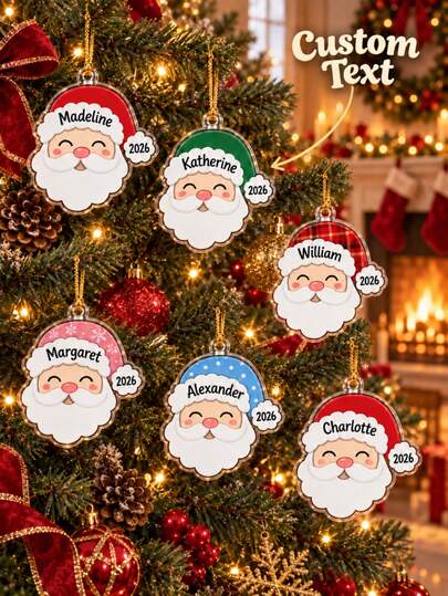 1pc Custom Santa Head Acrylic Ornament, Personalized Name And Year Christmas Keepsake, Christmas Decor, Xmas Gift, Holiday Gift,Christmas Tree Decor,Christmas Gift