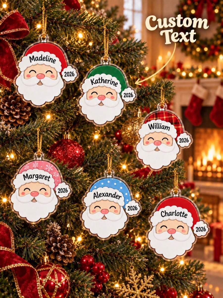 1pc Customized Santa Claus Head Acrylic Pendant, Personalized Name And Year Christmas Keepsake, Christmas Decoration, Christmas Gift, Holiday Gift, Christmas Tree Ornament, Christmas Gift - Multicolor - View 1