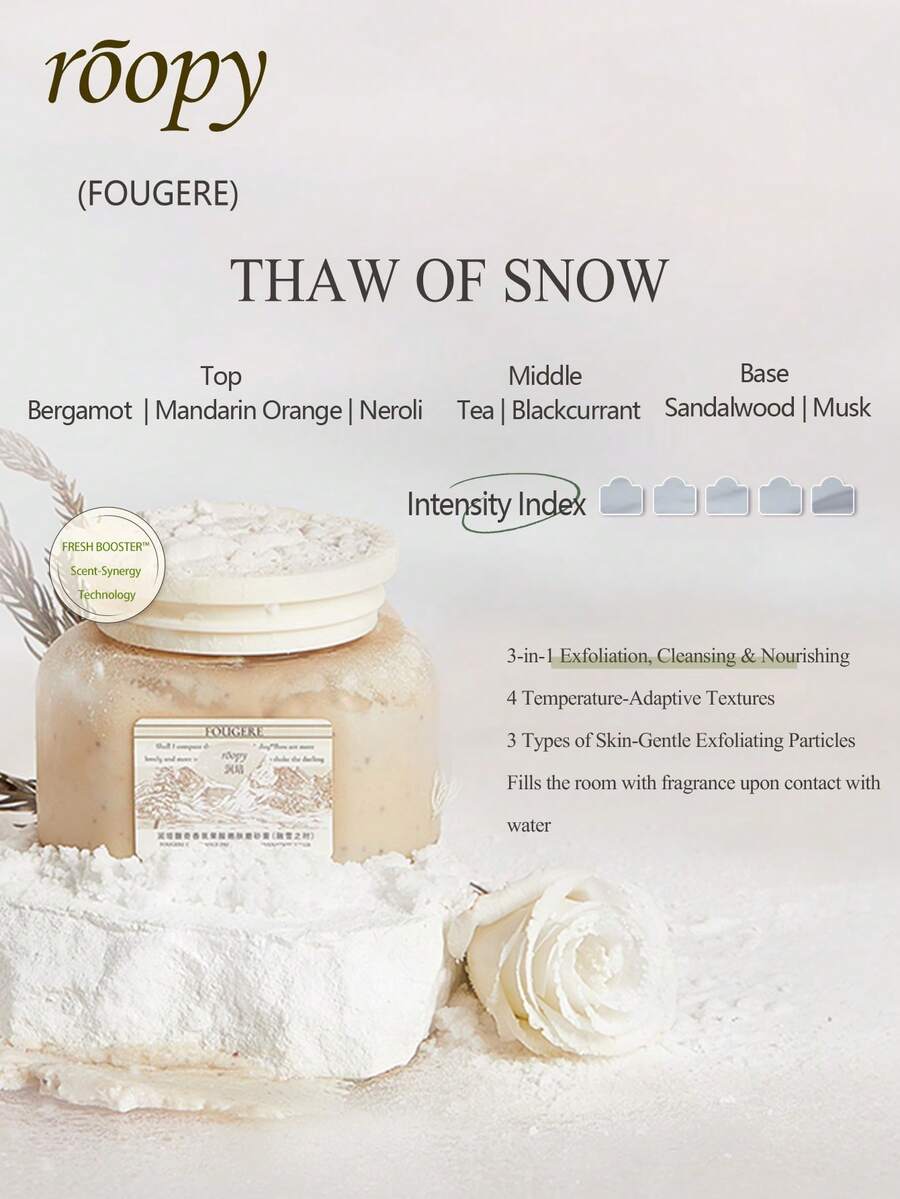 Roopy 150ml Fragrant Fruit Acid Exfoliating Scrub, Bright White Skincare Body Wash ,Removes Dead Skin Cells, Cleanses Body, Moisturizing And Non-Drying,Bath Salt, Suitable For Autumn And Winter - THAW OF SNOW - View 1