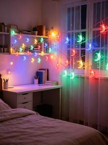 1 Buah Lampu Hias Bulan & 3 Bintang, Lampu Hias Dalam Ruangan, Cocok untuk Pohon Natal, Hadiah Thanksgiving, Pesta, Pernikahan, Kamar Tidur, Ruang Tamu, Dekorasi Liburan, Lampu Hias Dekoratif, Bertenaga Baterai, Perencana Acara, Penyelenggara Pesta - Tali Cahaya Bulan Cincin Bintang - View 7