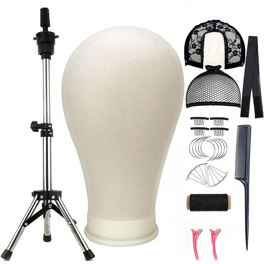22 Inch Canvas Mannequin Head, Professional Mannequin Canvas Head With Stand For Making Display, Canvas Block Head With Adjustable Wig Head Stand For Hair Styling Practice Display - View 1