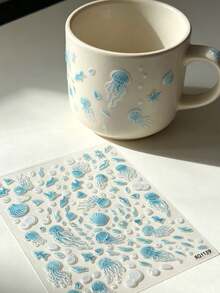 1 Set Stickers, Journaling Supplies, Ocean Themed, Shell Light Effect, Transparent Decorative Stickers, Free Tweezers Included, For Scrapbooking, Album Decor, Art Craft Embellishment - RQ1139 - View 3