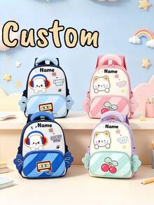 1pc Back To School Personalized Customized Casual Cute Cartoon Cat, Dog Candy Theme Backpack, Zipper Closure Nylon Material, Adjustable Shoulder Straps, Hand-Carry, Suitable For School, Shopping, Outdoor Travel, Daily Use. Birthday Gift. - Multicolor - View 1