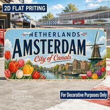 2D Flat Print, 1pc, Amsterdam Netherlands Theme Vintage License Plate, Halloween, Christmas Gift, Vintage Wall Art, Industrial Style Sign, For Decoration Only, Gift For Vintage Lovers (Random Style) - A - View 1