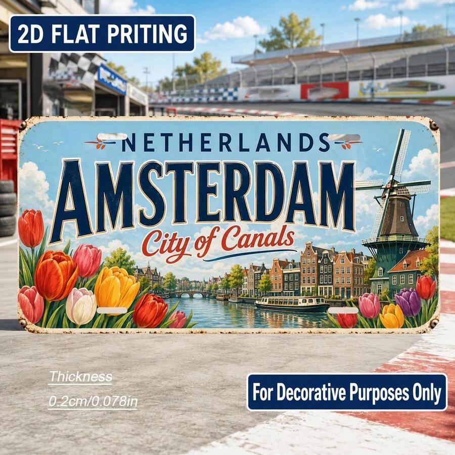 2D Flat Print, 1pc, Amsterdam Netherlands Theme Vintage License Plate, Halloween, Christmas Gift, Vintage Wall Art, Industrial Style Sign, For Decoration Only, Gift For Vintage Lovers (Random Style) - A - View 1