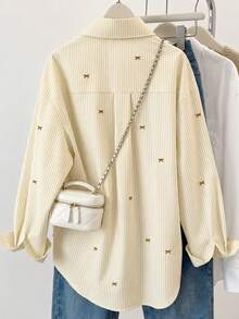 Women's Striped Color Block Shirt, Button Front, Casual Wear, Effortless Style Yellow, Smart Casual - Yellow - View 2