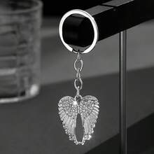 1pc Fashion Angel Wings Keychain - Shiny Rhinestone Angel Wings Key Ring, Enamel Angel Wings Pendant Key Chain, Bag Charm Wallet Accessory, Silver Metal Wings Pendant Key Ring Bag Accessory/Bag Charm, Unisex, Faux Rhinestone Wings Shape Bag Charm, Car Key Backpack Key Chain, Couple Daily Gift, Cute Wings Keychain Bag Accessory - Multicolor - View 6