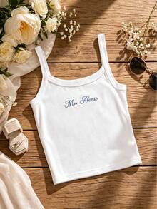 Custom Mrs Name Embroidered Ribbed Crop Cami Top,Women Slim‑Fit Scoop Neck Sleeveless Tank Top Summer Beach Bridal Gift - Multicolor - View 6
