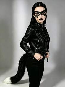 1pc Half Face Cat Eye Mask, Women's Black PU Leather Cat Mask, Halloween Masquerade Party Eye Mask, Cosplay Prop, Suitable For Halloween Party Role Play - Black - View 9