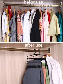 5-Tier Plastic Multi-Function Pants Rack Wardrobe Tie Scarf Shawl Pants Storage Organizer/1pc White - Black - View 4