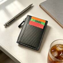 Wcarno Minimalist Fashionable Retro Coin Purse With Bill Compartment, Multi-Functional Wallet - Black - View 10