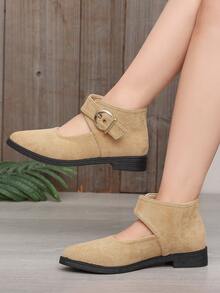 Women's Fashion Pointed Toe Plus Size Beige Suede Hollow Buckle Ankle Boots & Ankle Boots, Spring Autumn - Beige - View 5