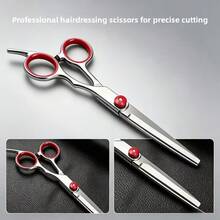 Professional Hair Cutting Scissors, Stainless Steel Hair Shears With Thinning Scissors, Ergonomic Red Handle Design, Precise Hair Styling Tool, Suitable For Salon Styling And Home Haircutting - Red - View 7
