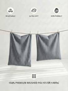 Veyra Day 1pc/2pcs All-Season Vertical Textured Chenille Throw Pillow Covers, Solid Color Striped Square Cushion Cases, Neutral Minimalist Farmhouse Boho Decor For Sofa Bedroom Bay Window Homestay, Pillow Insert Not Included - Grey - View 3
