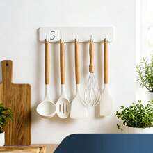 1pc/2pcs Kitchen Hooks, No-Drill Dish Cloth Rack, Wall-Mounted Pot & Pan Holder, Spoon & Utensil Storage Hooks, Door Back Entryway Coat & Bag Hooks, 5-Hook/7-Hook - View 9