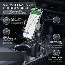 Universal Car Cup Holder Phone Mount, 360° Rotating Height Adjustable Car Navigation Holder - Car Cup Holder Mount - View 2
