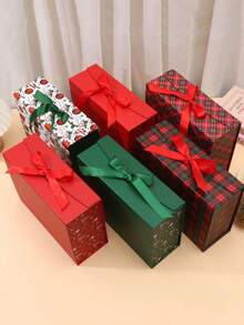 Large Christmas Gift Box With Bow, Red And Green Santa Claus Pattern Design, Suitable For Christmas, Home Decor, Christmas Gifts, Gift Wrapping And Holiday Decoration - One Size Fits All - View 5