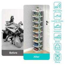 Space-Saving 9-Tier Vertical Shoe Rack - Narrow Plastic Organizer For 9 Pairs, Easy Assembly, Ideal For Entryway, Closet, Hallway, Bathroom, Dorm - Sturdy, Stackable Design, Shoe Storage Organizer - Multicolor - View 3