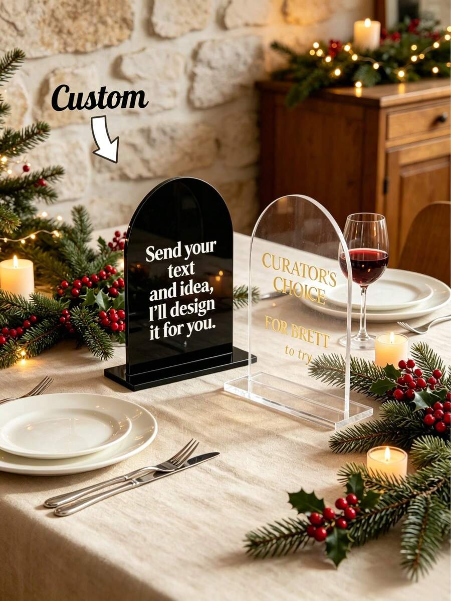 1pc Custom Acrylic Arch Sign,Custom Table Sign With Stand,Business Display,QR Code Logo Sign,Minimalist Decor,Wedding,Christmas,Special Occasions - Multicolor - View 1