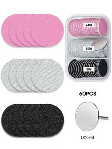 60片可替換砂紙附金屬盤，20/25mm 黑粉混色足部護理指甲锉砂紙，足部護理工具配件，美甲用品 - 彩色 - 查看 10